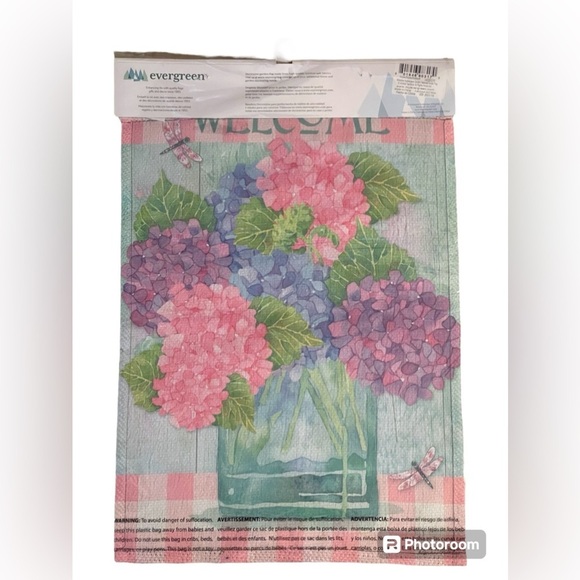 Evergreen Welcome Hydrangeas Textured Suede Garden Flag - Picture 2 of 2